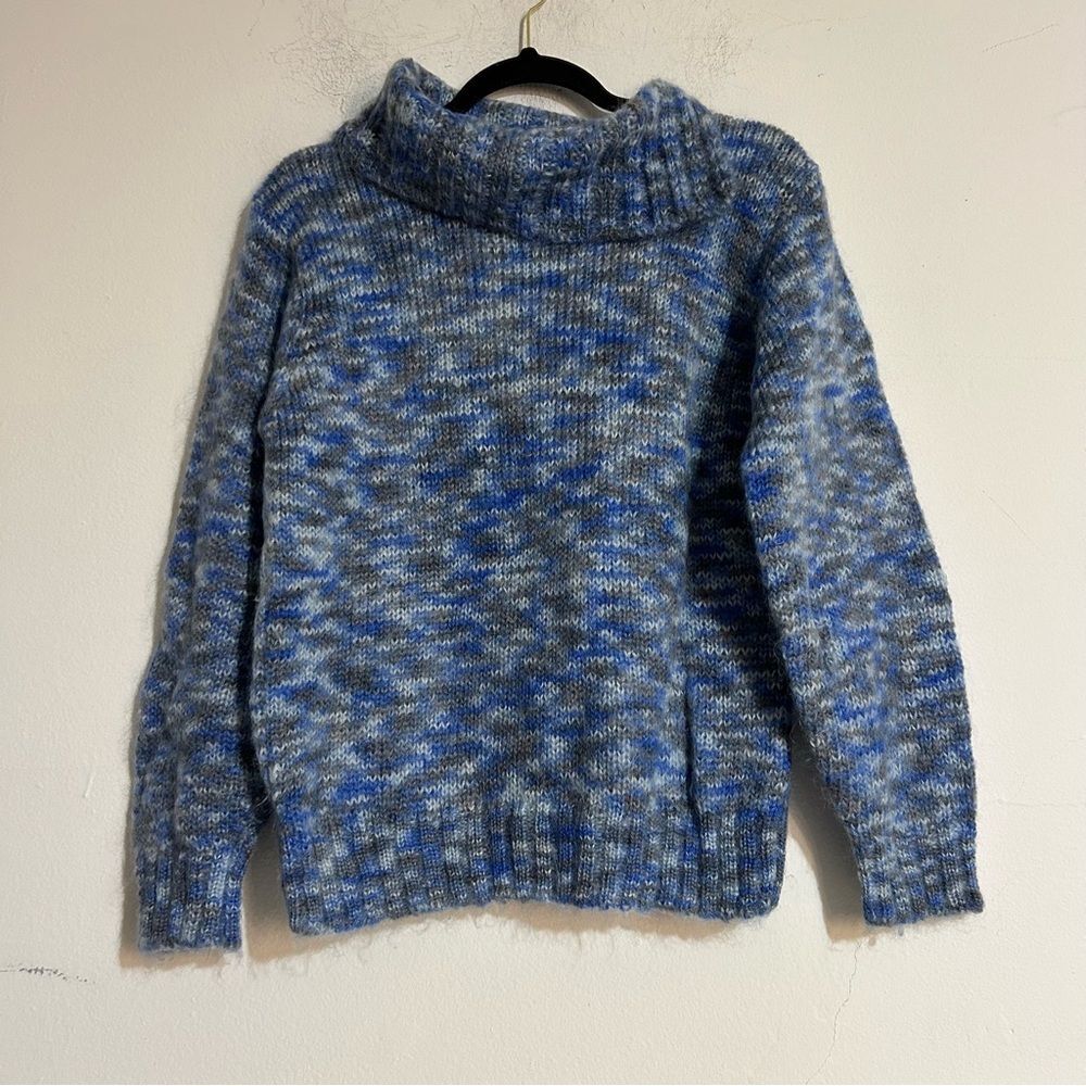 Heritage Made in Ireland Blue Knit Kid Mohair Wool Blend Sweater Size Medium